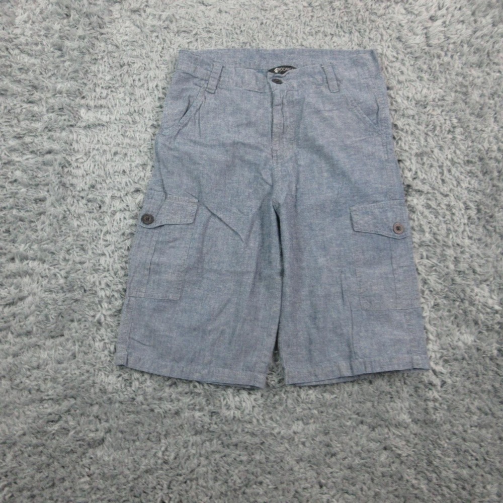 Rocawear Shorts Boys 18 Blue Cargo Chambray Pockets 100% Cotton Knee 28x10*